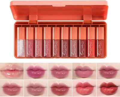 Dragon Ranee Pearly Lustre Lip Gloss Set 10 Pcs | Shimmer & High Shine Lip Gloss