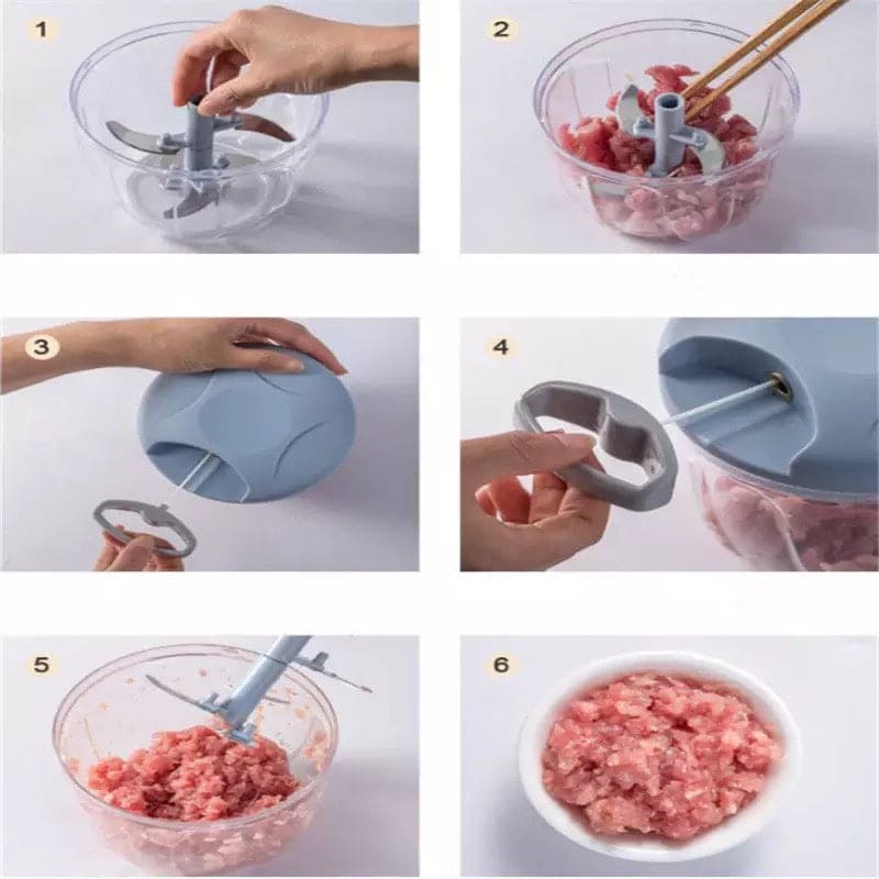 Portable Manual Vegetable Chopper – 900ml Hand Pull Food Processor with 5 Stainless Steel Blades for Onion, Garlic & Fast Kitchen Meal Prep