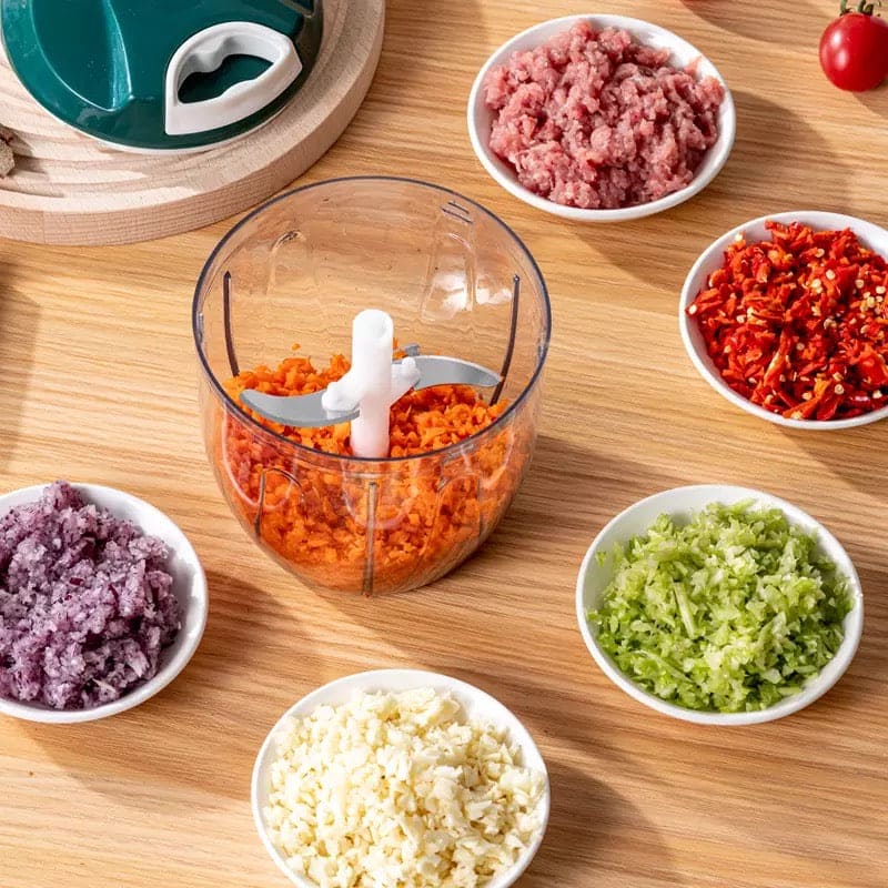 Portable Manual Vegetable Chopper – 900ml Hand Pull Food Processor with 5 Stainless Steel Blades for Onion, Garlic & Fast Kitchen Meal Prep