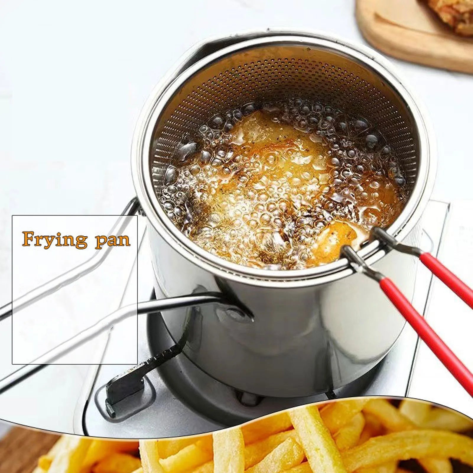 Stainless Steel Mini Deep Fryer Pot with Strainer Basket for French Fries, Chicken, Tempura & Crispy Stovetop Frying