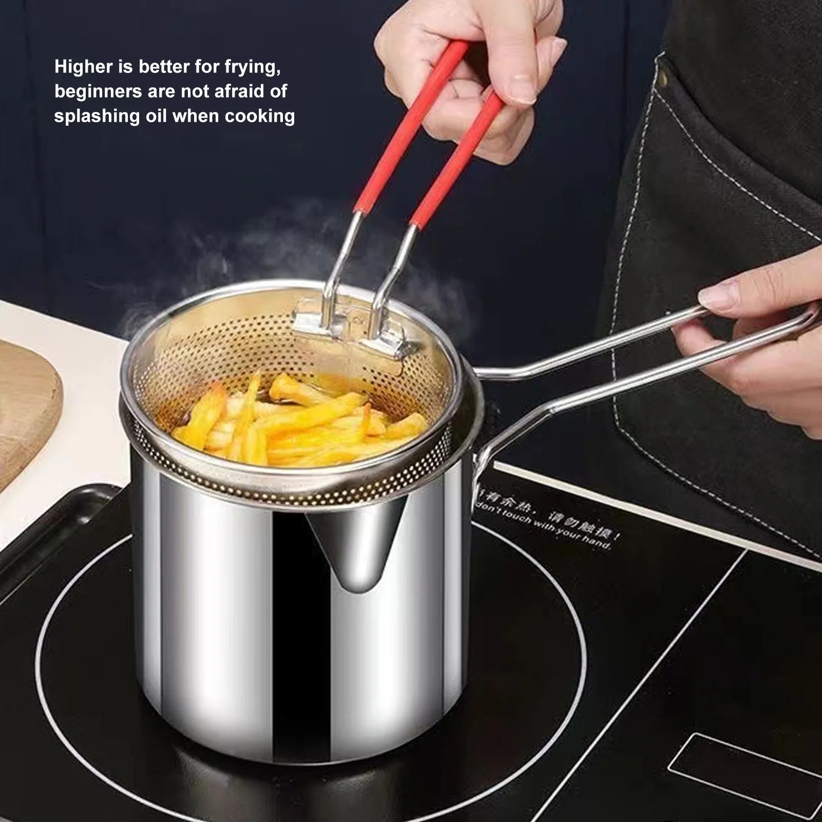 Stainless Steel Mini Deep Fryer Pot with Strainer Basket for French Fries, Chicken, Tempura & Crispy Stovetop Frying