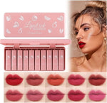 Dragon Ranee 10 Pcs Mini Matte Lipstick Set | 10 Shades Lip Color | Velvet Matte Finish Makeup Set for Women