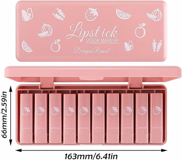 Dragon Ranee 10 Pcs Mini Matte Lipstick Set | 10 Shades Lip Color | Velvet Matte Finish Makeup Set for Women