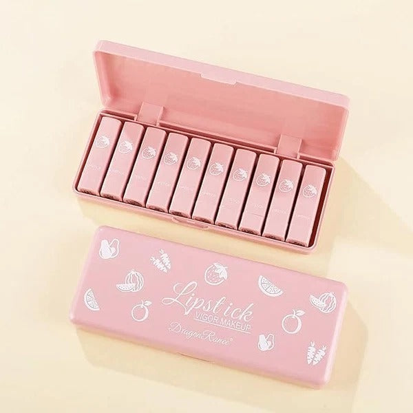 Dragon Ranee 10 Pcs Mini Matte Lipstick Set | 10 Shades Lip Color | Velvet Matte Finish Makeup Set for Women