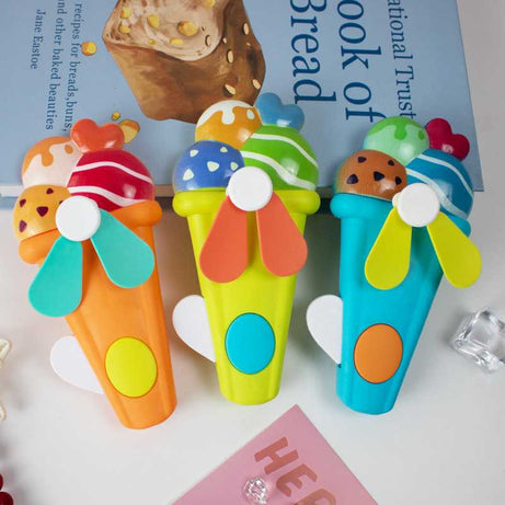 Portable Ice Cream Shape Mini Hand Press Fan Toy for Kids – Cute Handheld Summer Cooling Fan with Safe Soft Blades for Travel, School & Outdoor Use