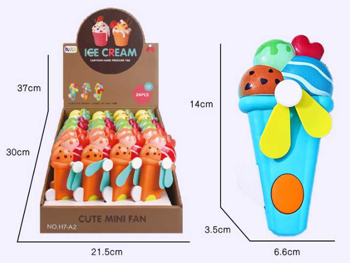 Portable Ice Cream Shape Mini Hand Press Fan Toy for Kids – Cute Handheld Summer Cooling Fan with Safe Soft Blades for Travel, School & Outdoor Use