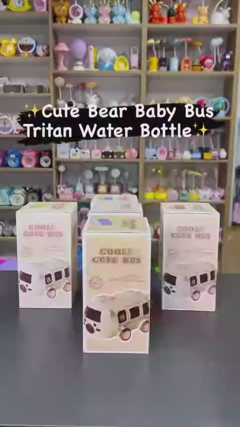 Cartoon Bus Water Bottle for Kids – Leakproof Straw Sipper Cup