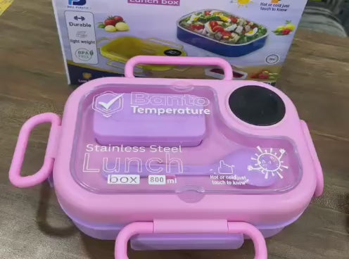 Smart Temperature Display Stainless Steel Lunch Box 800ml Leakproof Bento Box for School Office Travel & Kids Meals