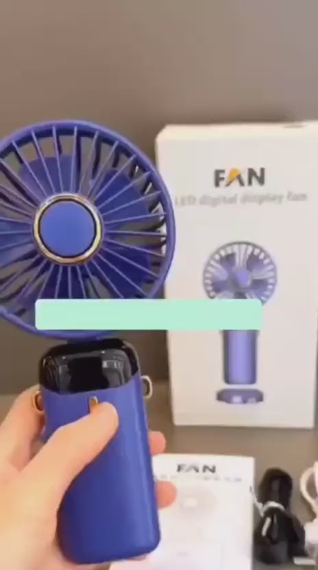 Portable Mini Fan USB Rechargeable – 5 Speed Foldable Handheld Cooling Fan with LED Display Screen, Neck Hanging Personal Fan & Built-In Phone Stand for Travel, Office, Camping, Outdoor & Home Use