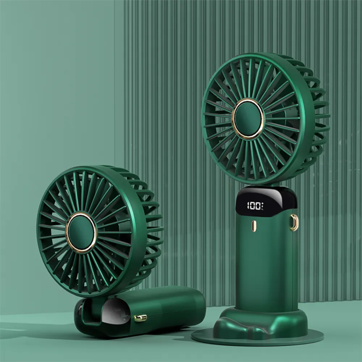 Portable Mini Fan USB Rechargeable – 5 Speed Foldable Handheld Cooling Fan with LED Display Screen, Neck Hanging Personal Fan & Built-In Phone Stand for Travel, Office, Camping, Outdoor & Home Use
