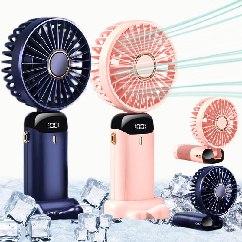 Portable Mini Fan USB Rechargeable – 5 Speed Foldable Handheld Cooling Fan with LED Display Screen, Neck Hanging Personal Fan & Built-In Phone Stand for Travel, Office, Camping, Outdoor & Home Use