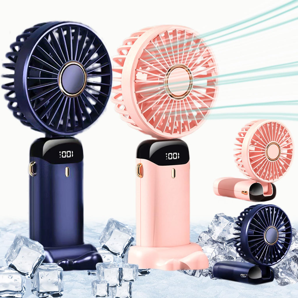 Portable Mini Fan USB Rechargeable – 5 Speed Foldable Handheld Cooling Fan with LED Display Screen, Neck Hanging Personal Fan & Built-In Phone Stand for Travel, Office, Camping, Outdoor & Home Use