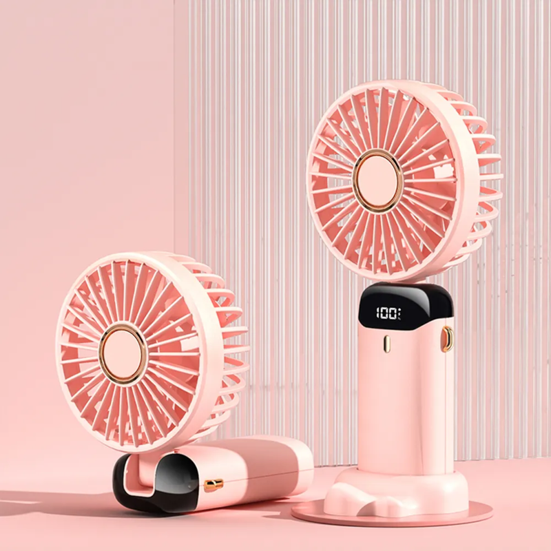 Portable Mini Fan USB Rechargeable – 5 Speed Foldable Handheld Cooling Fan with LED Display Screen, Neck Hanging Personal Fan & Built-In Phone Stand for Travel, Office, Camping, Outdoor & Home Use