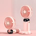 Portable Mini Fan USB Rechargeable – 5 Speed Foldable Handheld Cooling Fan with LED Display Screen, Neck Hanging Personal Fan & Built-In Phone Stand for Travel, Office, Camping, Outdoor & Home Use