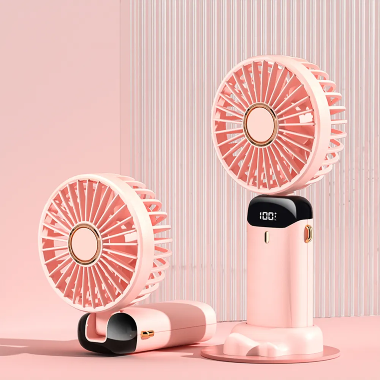 Portable Mini Fan USB Rechargeable – 5 Speed Foldable Handheld Cooling Fan with LED Display Screen, Neck Hanging Personal Fan & Built-In Phone Stand for Travel, Office, Camping, Outdoor & Home Use