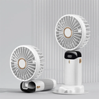 Portable Mini Fan USB Rechargeable – 5 Speed Foldable Handheld Cooling Fan with LED Display Screen, Neck Hanging Personal Fan & Built-In Phone Stand for Travel, Office, Camping, Outdoor & Home Use