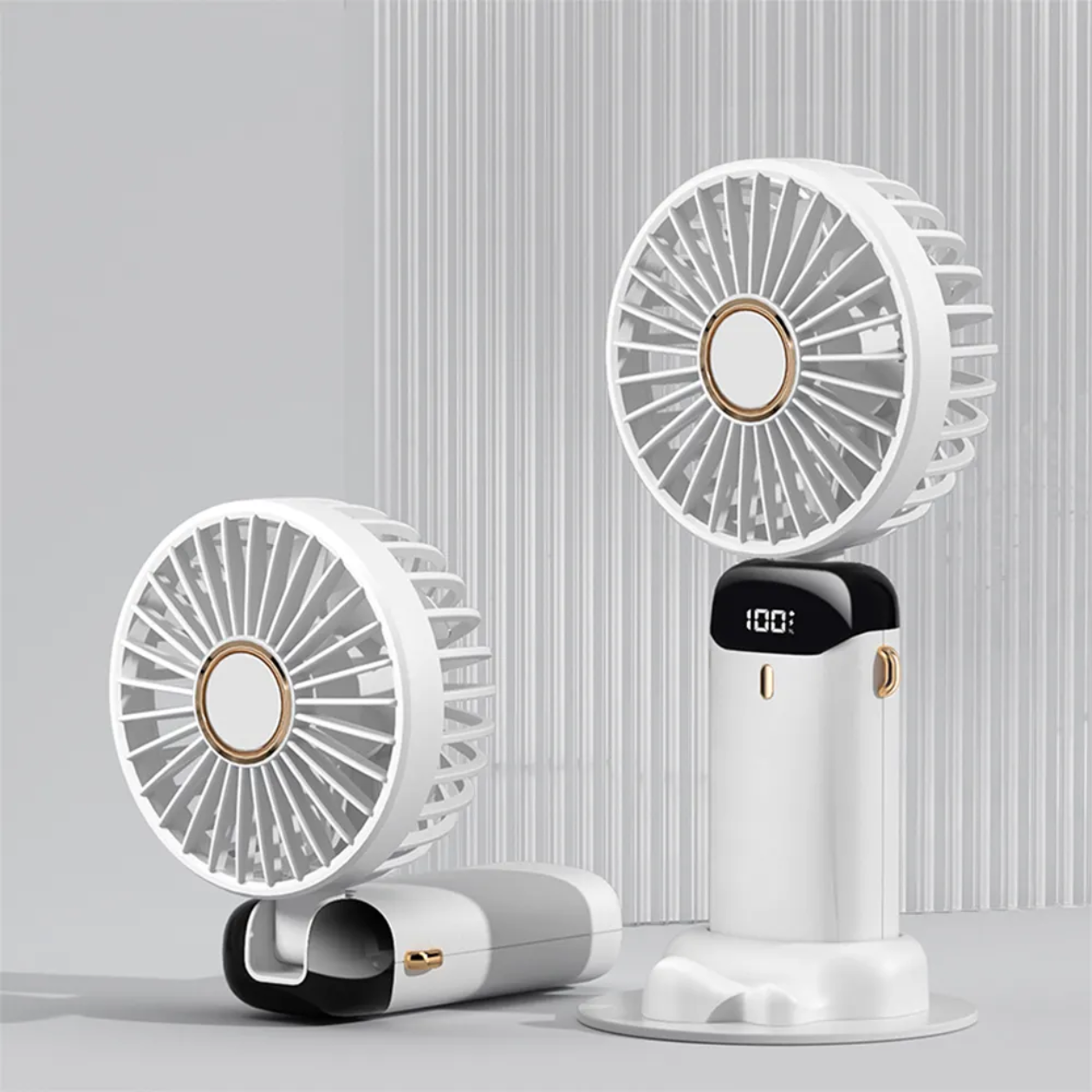 Portable Mini Fan USB Rechargeable – 5 Speed Foldable Handheld Cooling Fan with LED Display Screen, Neck Hanging Personal Fan & Built-In Phone Stand for Travel, Office, Camping, Outdoor & Home Use