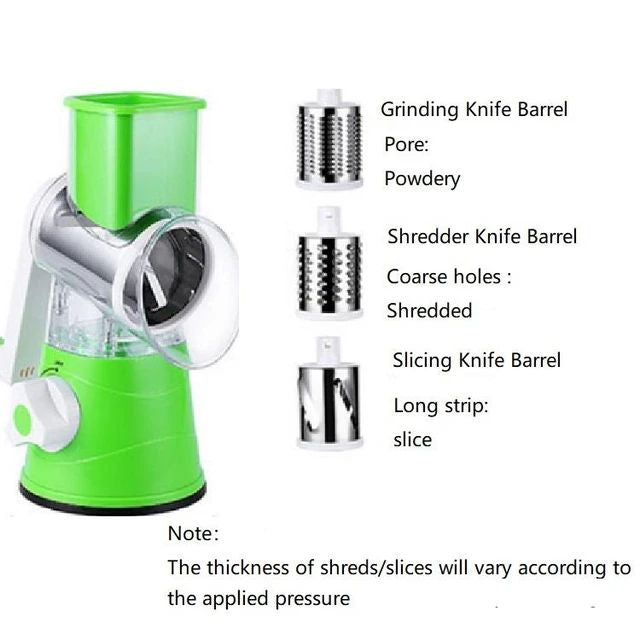 3-in-1 Manual Rotary Drum Grater Vegetable Slicer & Cheese Shredder for Kitchen with Stainless Steel Blades